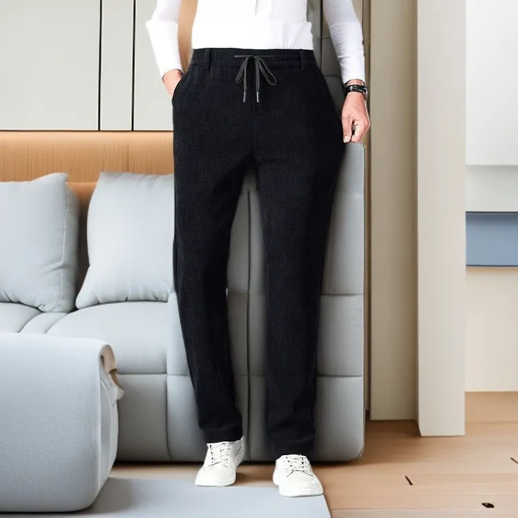 羊毛绒常规款弹力休闲裤春秋透气松紧腰百搭男裤加绒舒适保暖长裤