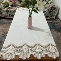 ZN131A-31意大利绒【115*115】珍珠白意大利绒加毛巾绣花边桌布