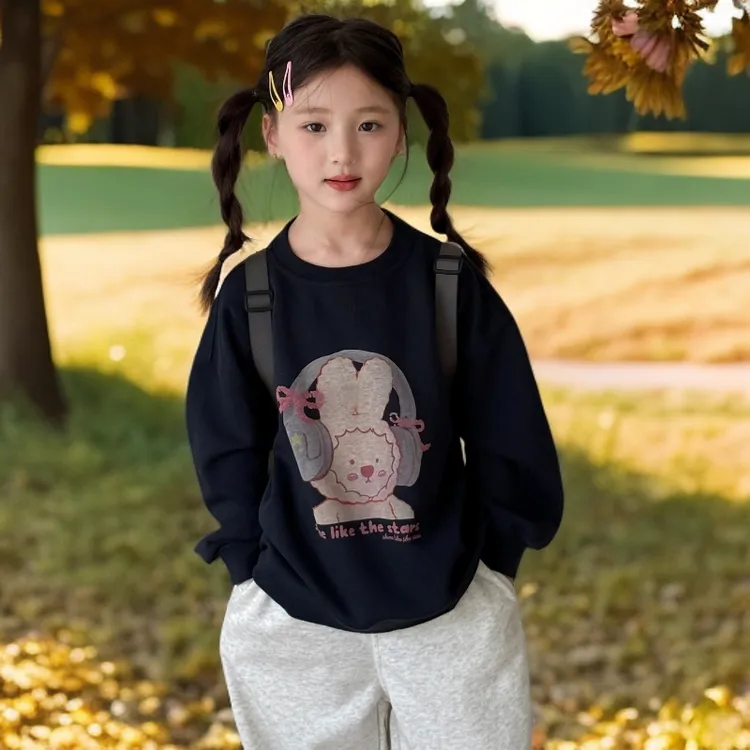 女童卫衣秋季2025新款洋气卡通小女孩圆领秋装长袖透气儿童上衣