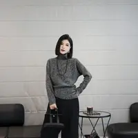 POPULARYW【月岩】慵懒感设计感纯色套头收腰高领长袖毛衣