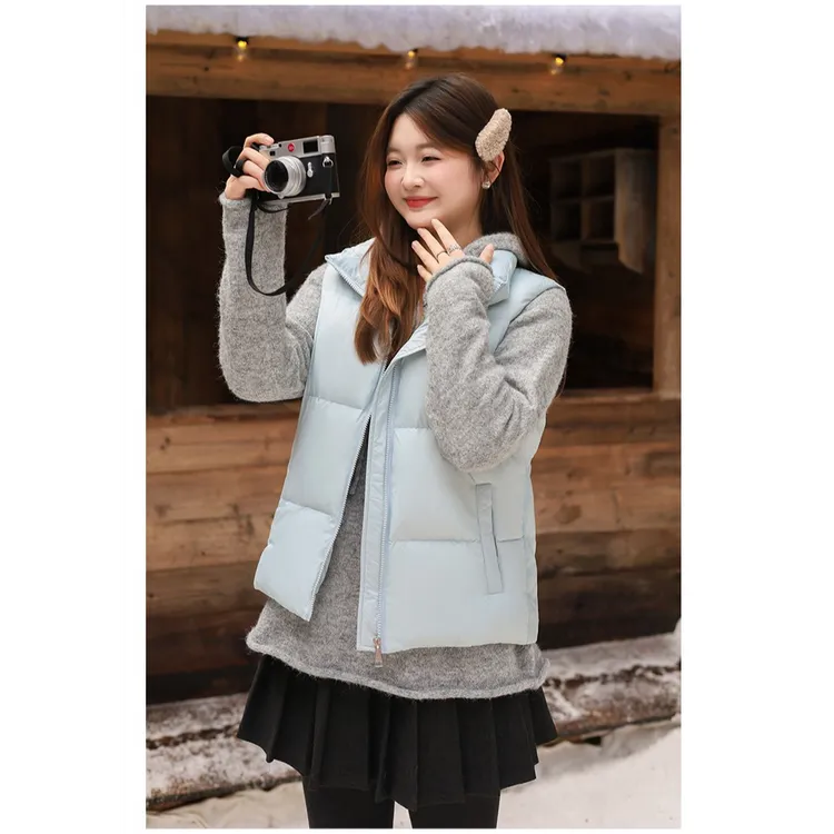 《橘红色的秋天》运补-6-90白鸭绒 纯色立领羽绒服马甲2464