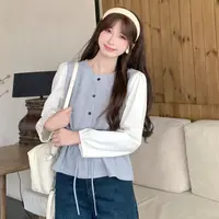 慕兔法式气质款设计感腰带拼接衬衫上衣2025秋季新款百搭显瘦长袖