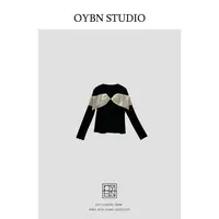 OYBN欧阳贝妮【赫本花园】微胖大码蝴蝶结网纱拼接T恤打底衫1345