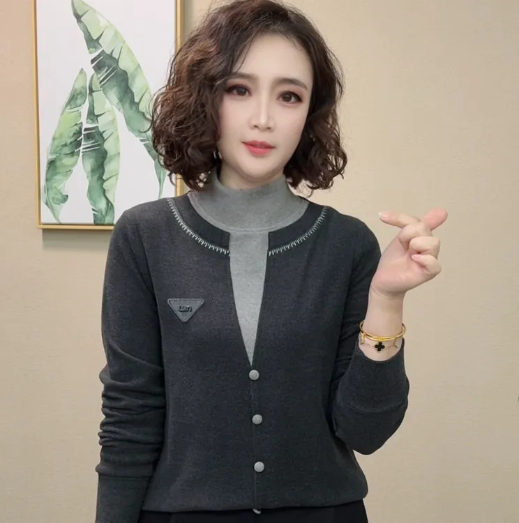 2025冬季新款长袖拼接百搭时尚假两件套头款半高领T恤上衣#88841