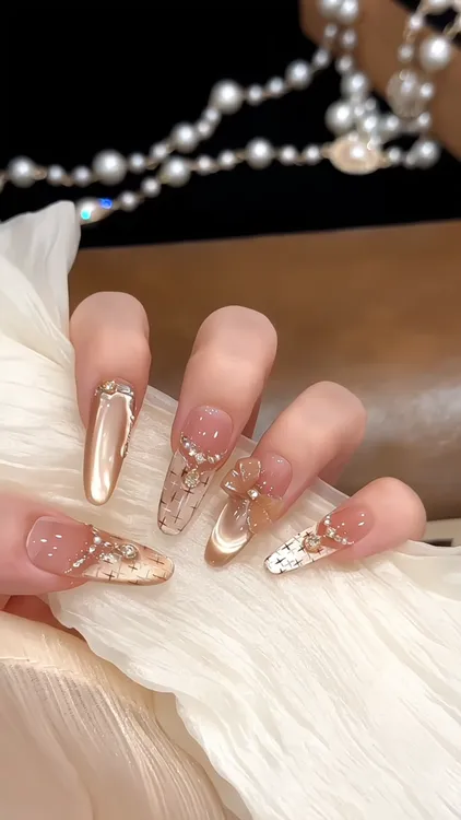 【茶棕私宴】轻奢手工美甲-可重复佩戴-掉钻包补-10片