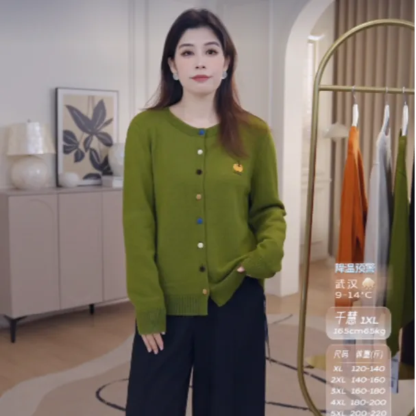 【羊毛混纺】MsShe大码女装冬装显瘦刺绣开衫毛衣厚外套Q2511039