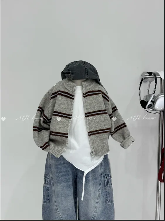 秋款韩版休闲风厚款男童圆领条纹毛衣针织衫加厚百搭