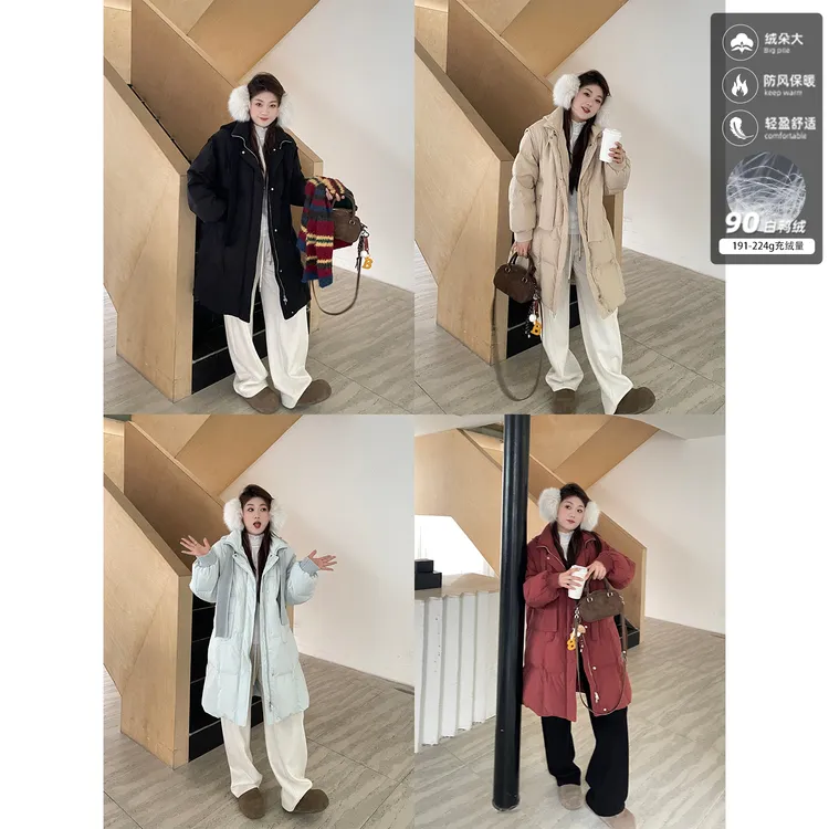 裂渡宣宣【暖暖小太阳】微胖大码女冬毛织罗纹拼接羽绒服ZY510A02