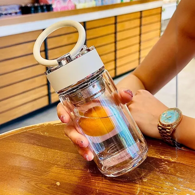 水杯2025新款女高级感轻奢高颜值双层玻璃杯分离泡茶杯子便携小巧