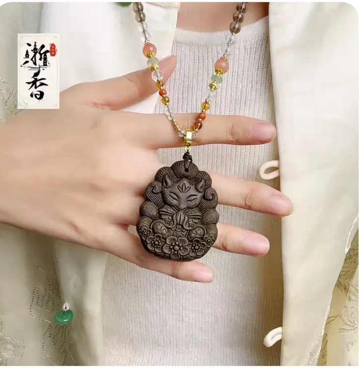 手工古法九尾狐狸凤九双面项链吊坠