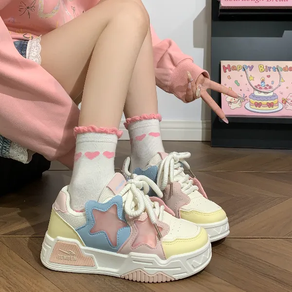 人本星星板鞋女2025年秋季新款厚底百搭小众潮流时尚韩版休闲板鞋