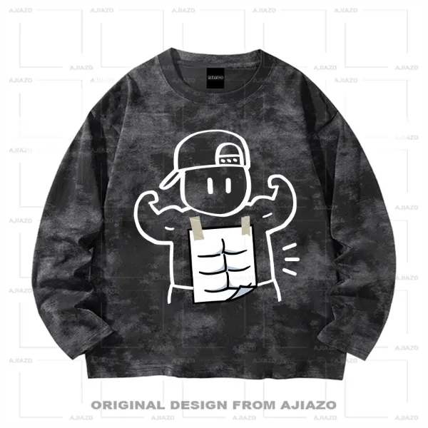 老狗十三【六块腹肌】纯棉扎染长袖 秋冬休闲男女同款百搭上衣