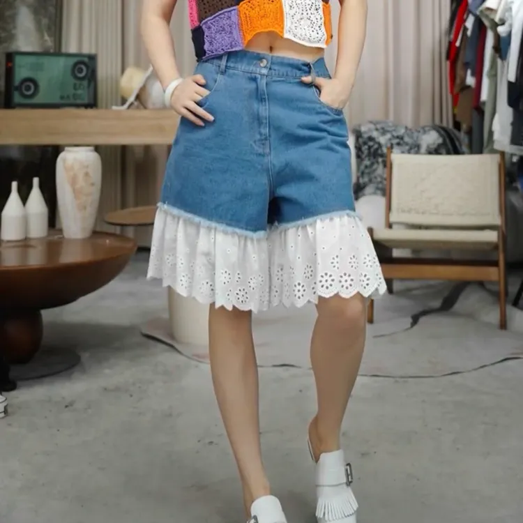 infobyfive2025夏季小公主拼接花边牛仔短裤中裤一店NF0506246