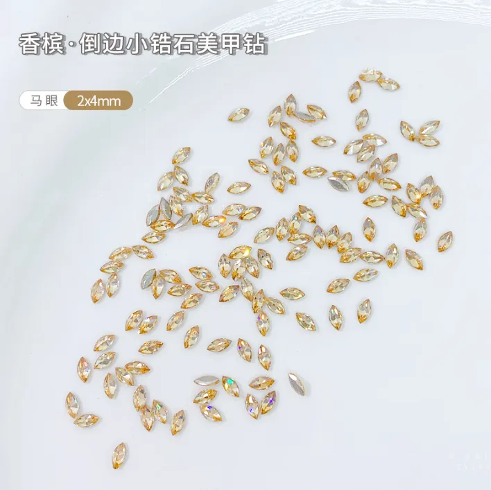 5A平底倒边锆石马眼香槟色1.5×3平底马眼麦穗款迷你纯欲超闪金色