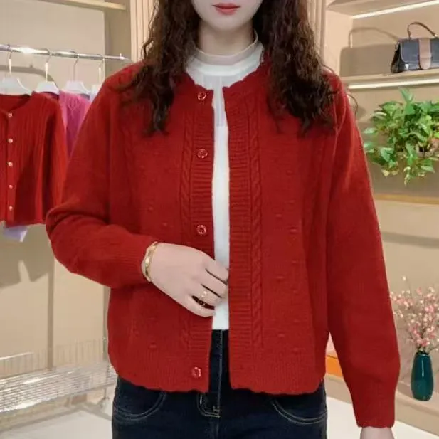 复古小麻花长袖厚款毛衣针织开衫外套女2025年秋冬新款时尚针织衫