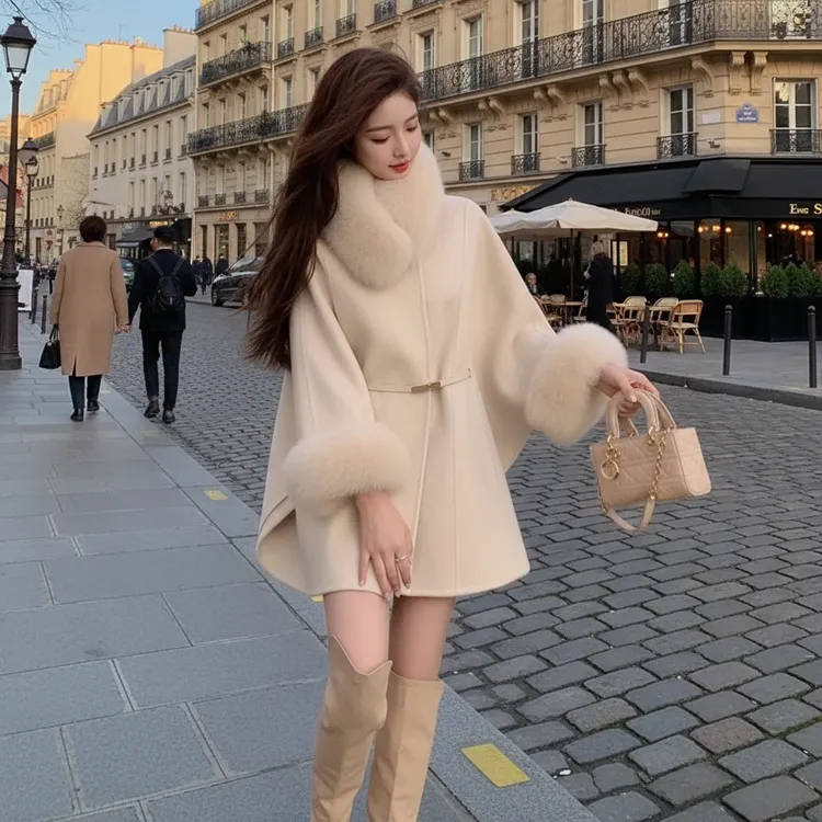 高级感超好看今年流行大衣女春冬2025新款斗篷式毛呢外套双面呢子