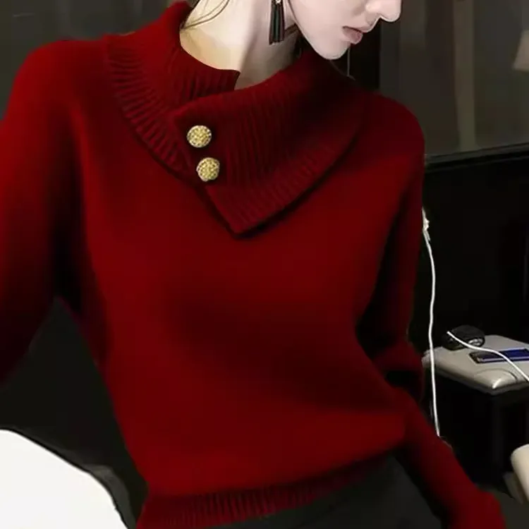 新年红色高领毛衣小众设计感高级时尚女秋冬新款百搭洋气减龄上衣