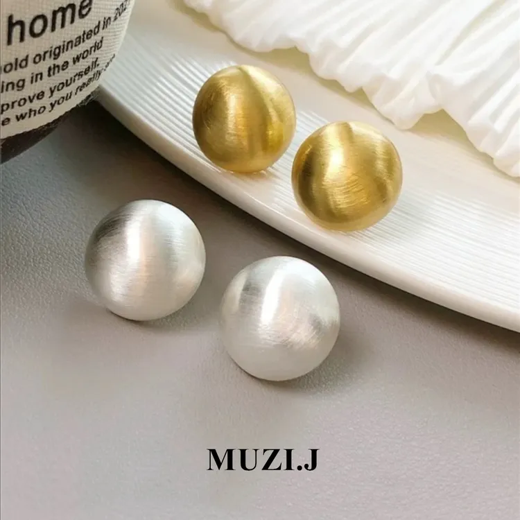 铜合金耳饰 【拉丝馒头】金属风气质设计师时尚百搭简约耳环-2044