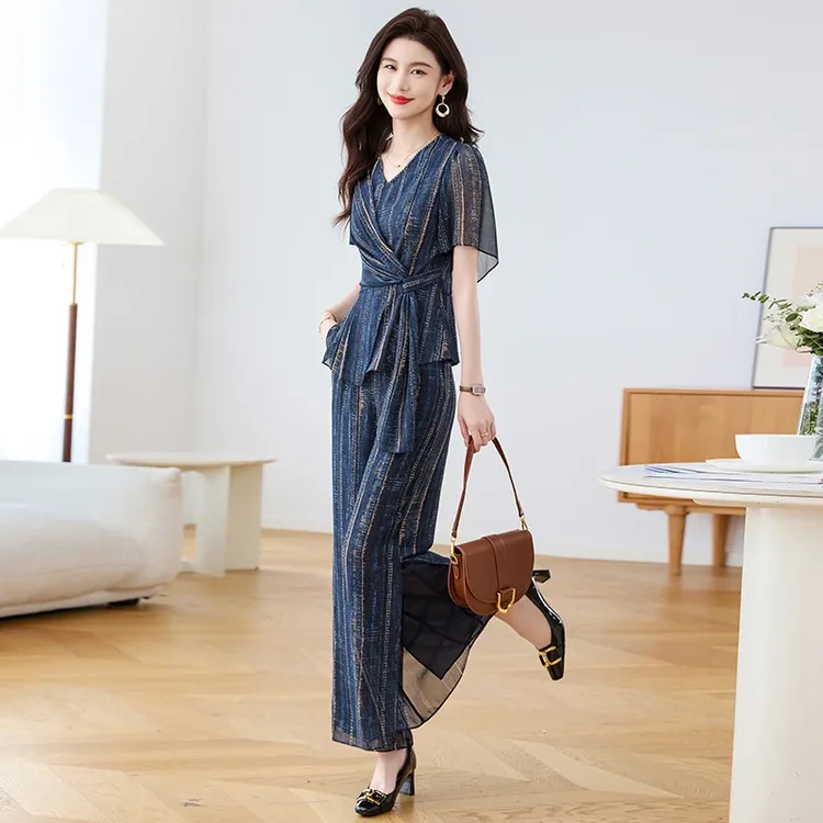 【两件套】25965梦晚夏季优雅气质时尚大气休闲收腰显瘦套裤-JHY