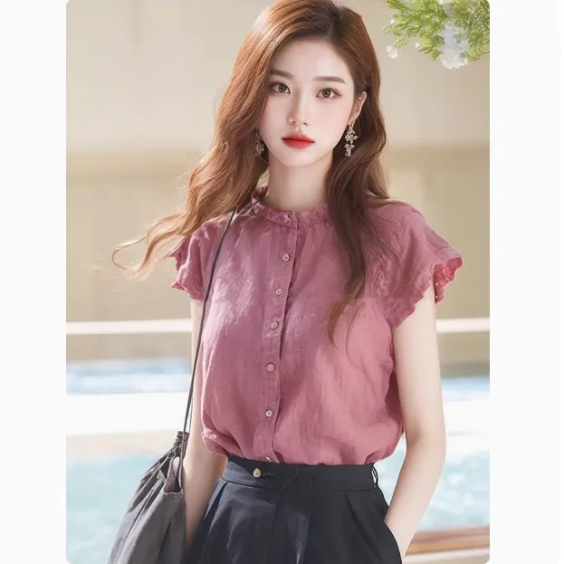 拉夏贝尔短袖衬衫女款爆款2025网红洋气女炸街纯欲慵懒风衣服女装