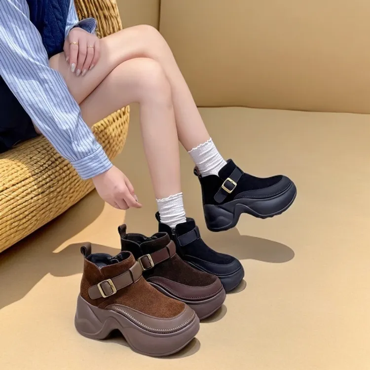 鞋子女款爆新款秋冬南方单里北方加绒保暖辣妹靴高跟小个子短靴子