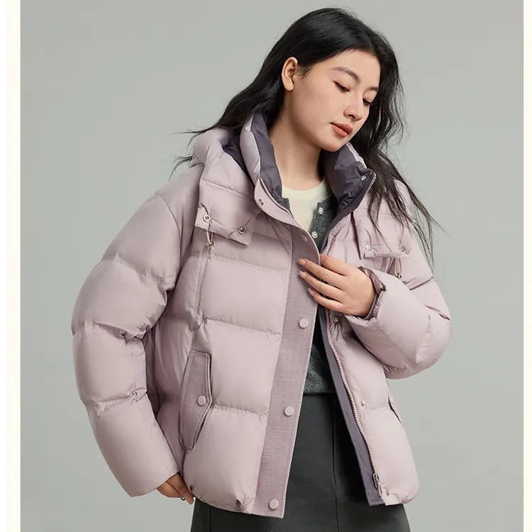 鸭鸭羽绒服女2025年冬季新款90绒短款宽松加厚时尚面包服保暖外套