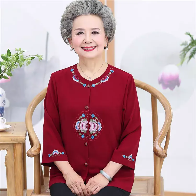 中老年人夏季女衬衫60岁70奶奶七分袖衬衣薄上衣服妈妈夏装老太太