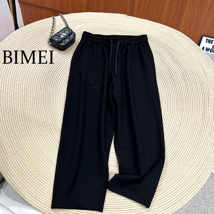 必魅2025秋冬显瘦弹力遮肉休闲裤黑色九分裤松紧腰直筒裤56915