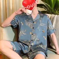 套装男士短裤夏季薄款宽松大码男款高档休闲睡衣男士夏季冰丝薄款