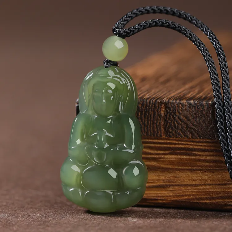 天然和田玉观音吊坠观世音菩萨玉佩挂件男士精雕观音吊坠简约时尚