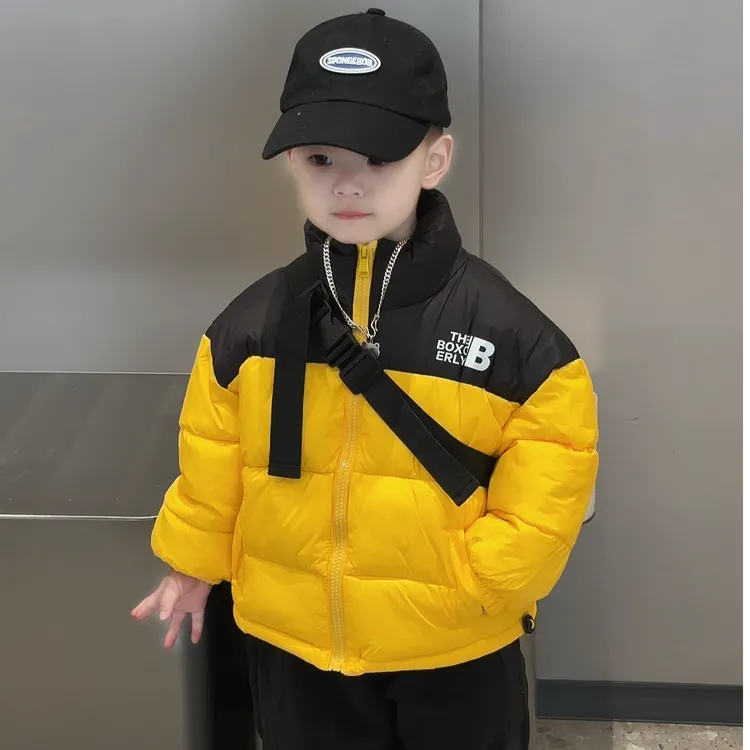 2025新款简约立领拼接色系儿童棉服DR