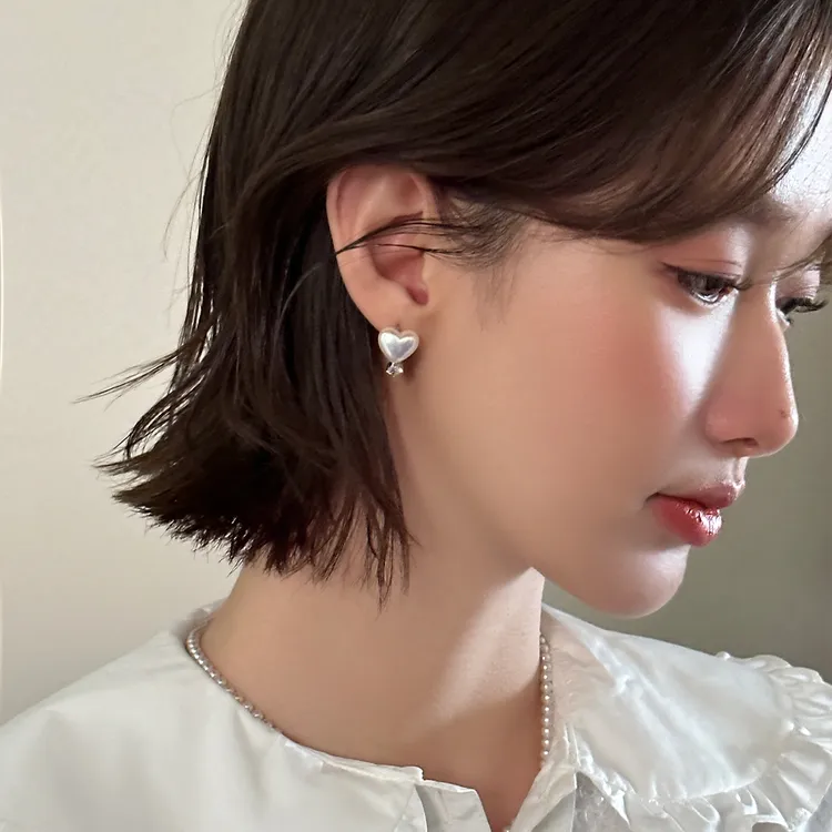 ERBAN/耳伴 925银耳饰 爱心形珍珠耳环女轻奢小众设计高级感耳扣