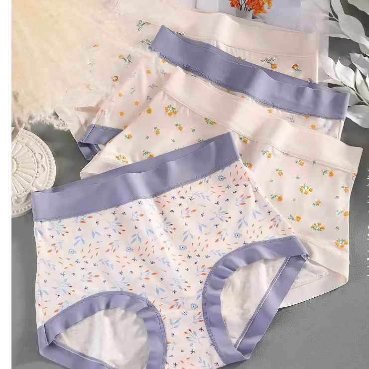 【生如夏花】大码印花莫代尔棉内裤舒适透气蚕丝抑菌底裆女士无痕裤