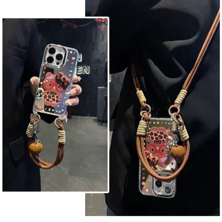 卡通镜面KT猫适用iPhone16promax手机壳苹果15pro豹纹14Pro新13女