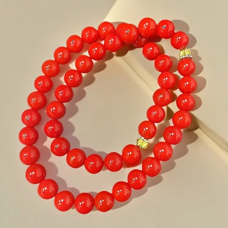 天然红景天国风八面佛项链14mm48颗玛瑙玉石小众轻奢珠链1009