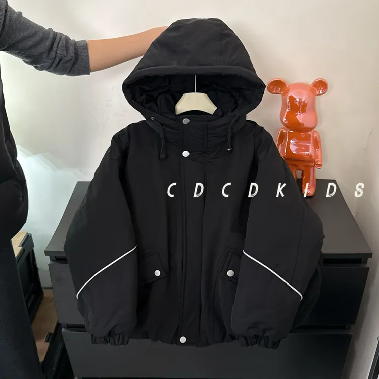 川度25704儿童冬季连帽棉衣加厚男女童百搭宽松拼接棉服大童上衣