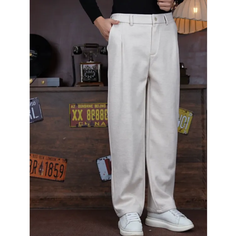 【绵羊毛】高端轻奢男宽松直筒裤阔腿裤秋冬免烫休闲裤老钱风裤子男