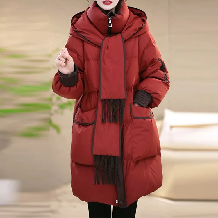 冬季设计感围巾连帽优雅百搭白鸭绒百搭女装宽松保暖羽绒服M-XL