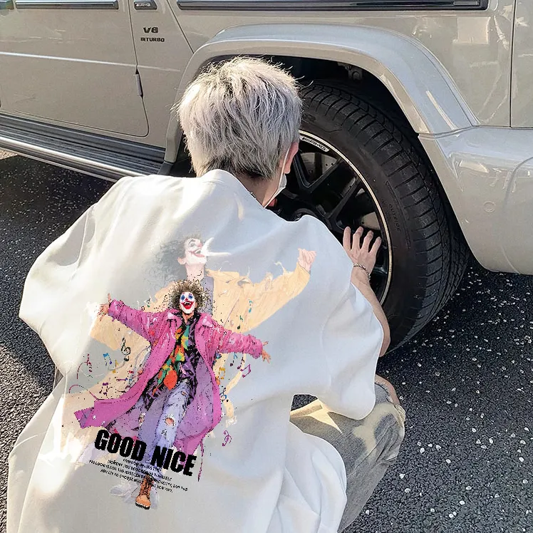 重磅潮牌短袖t恤男女同款小丑印花潮流圆领半袖体恤百搭美式上衣