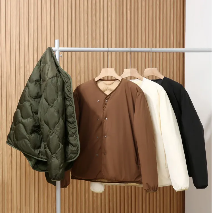  双面穿叠穿混搭美式休闲复古工装风V领情侣款羽绒服外套