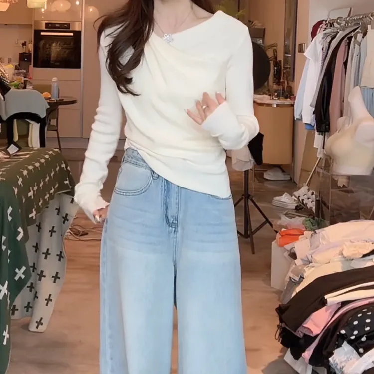 2025新款显瘦网红夏季时尚气质高级露肩优雅荡领上衣LK2502242