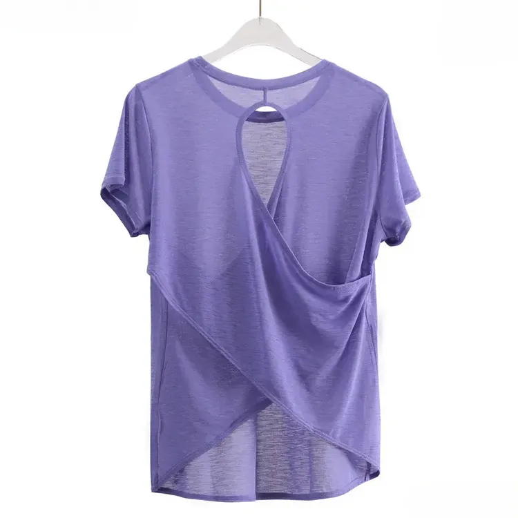 竹节纱清凉干爽宽松显瘦瑜伽罩衫女镂空轻薄速干短袖T恤宽松罩衣