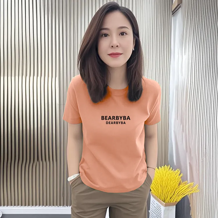 夏季新款韩版宽松冰丝百搭通勤t恤女短袖时尚圆领体恤打底衫上衣