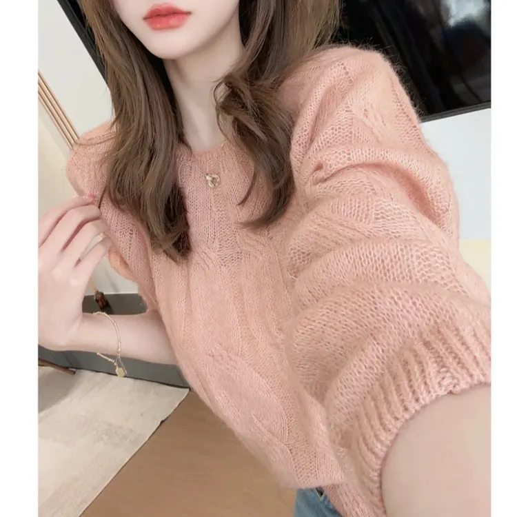 洋气蜜瓜橘温柔显白毛衣慵懒宽松显瘦针织开衫长袖修身保暖H6-45