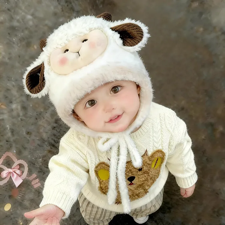 儿童帽子秋冬季保暖加厚针织护耳帽男女宝宝可爱针织毛线毛绒帽潮