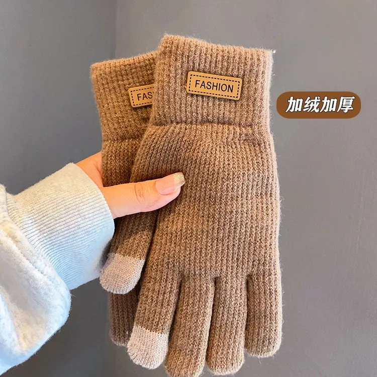 25新款保暖毛线手套秋冬季加绒加厚时尚百搭骑车开车户外防寒男女