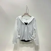 9683假两件连帽不规则打底女款时尚百搭简约显瘦上衣