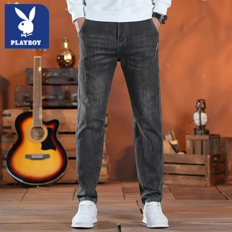花花公子秋冬款牛仔裤男款爆款男装直筒裤子休闲男士加绒加厚锁温