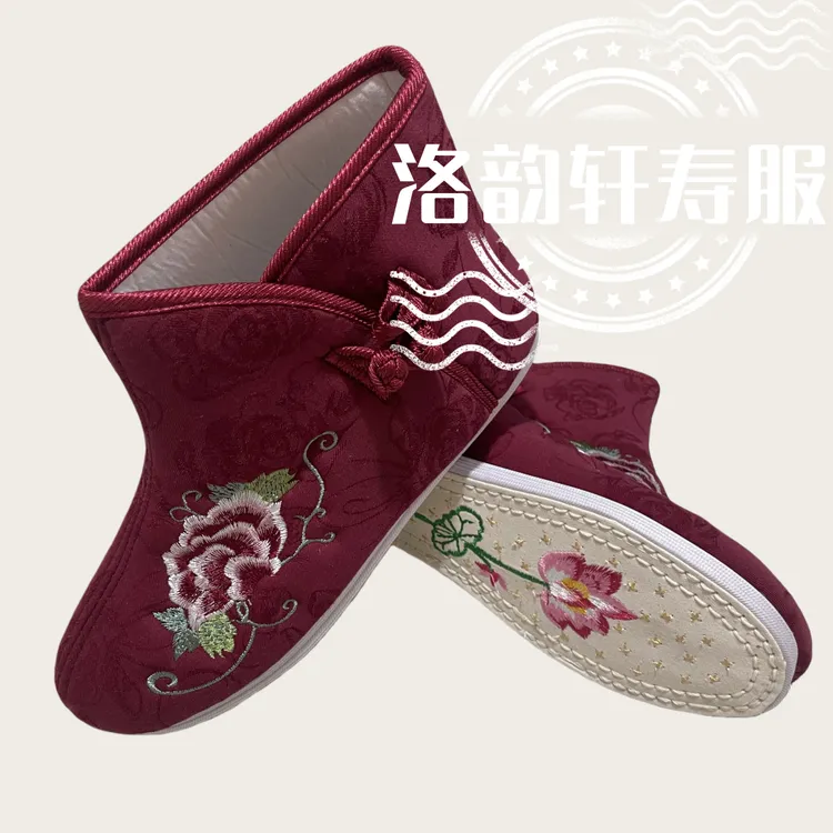 精品寿鞋女款高帮枣红