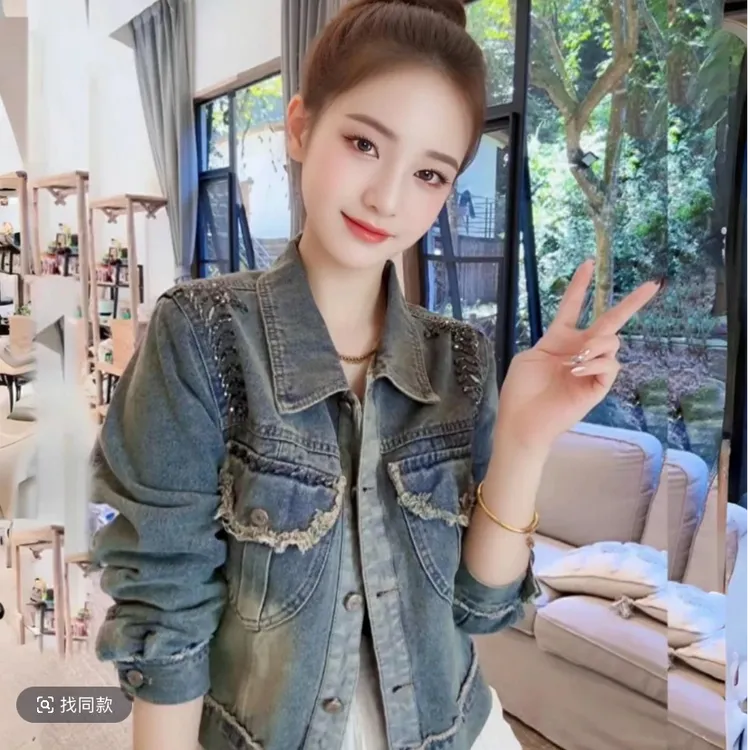 韩版宽松显瘦百搭短款上衣复古毛边牛仔外套2025新款牛仔外套女款